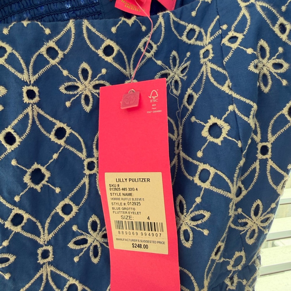 Lilly Pulitzer Morris Ruffle Dress Royal Blue & White Eyelet Tiered Dress - Picture 5 of 5